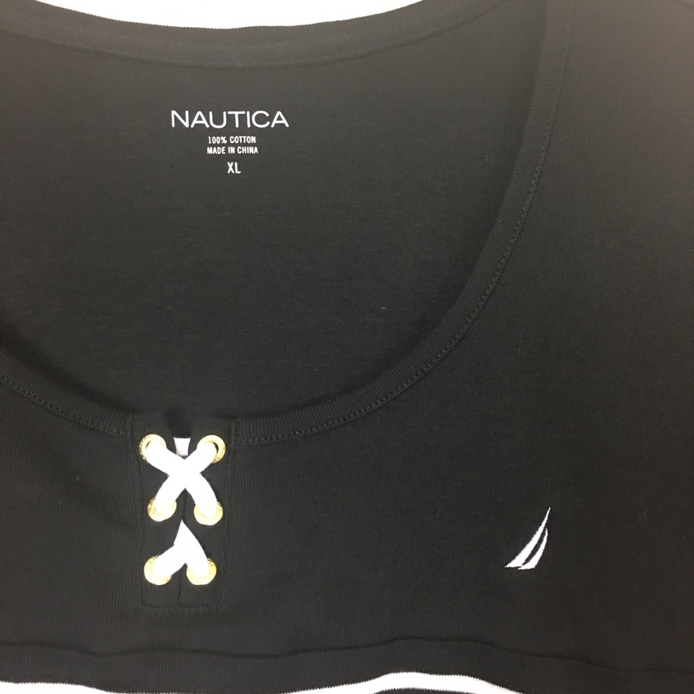 NWT Nautica XL black and white striped 3/4 sleeve - Picture 5 of 6